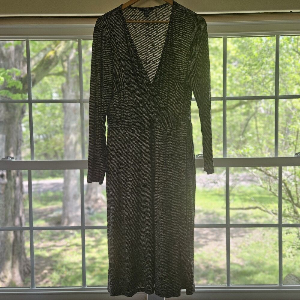 Chaps Womens Black & White Faux Wrap Dress Stretch Jersey Knit Size XL